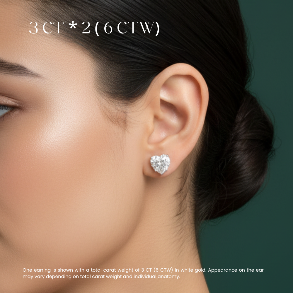 Heart Stud Lab Diamond Earrings ( 3 ct * 2 ) 18K Gold