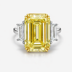 18K Solid Gold Fancy Yellow Emerald Trilogy Lab Diamond Ring
