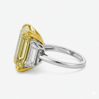 18K Solid Gold Fancy Yellow Emerald Trilogy Lab Diamond Ring