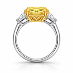 18K Solid Gold Fancy Yellow Asscher Three Stone Lab Diamond Ring