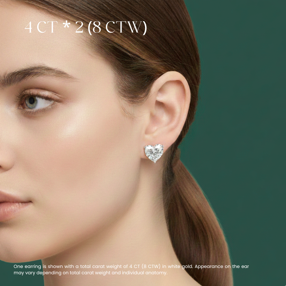 Heart Stud Lab Diamond Earrings ( 4 ct * 2 ) 18K Gold