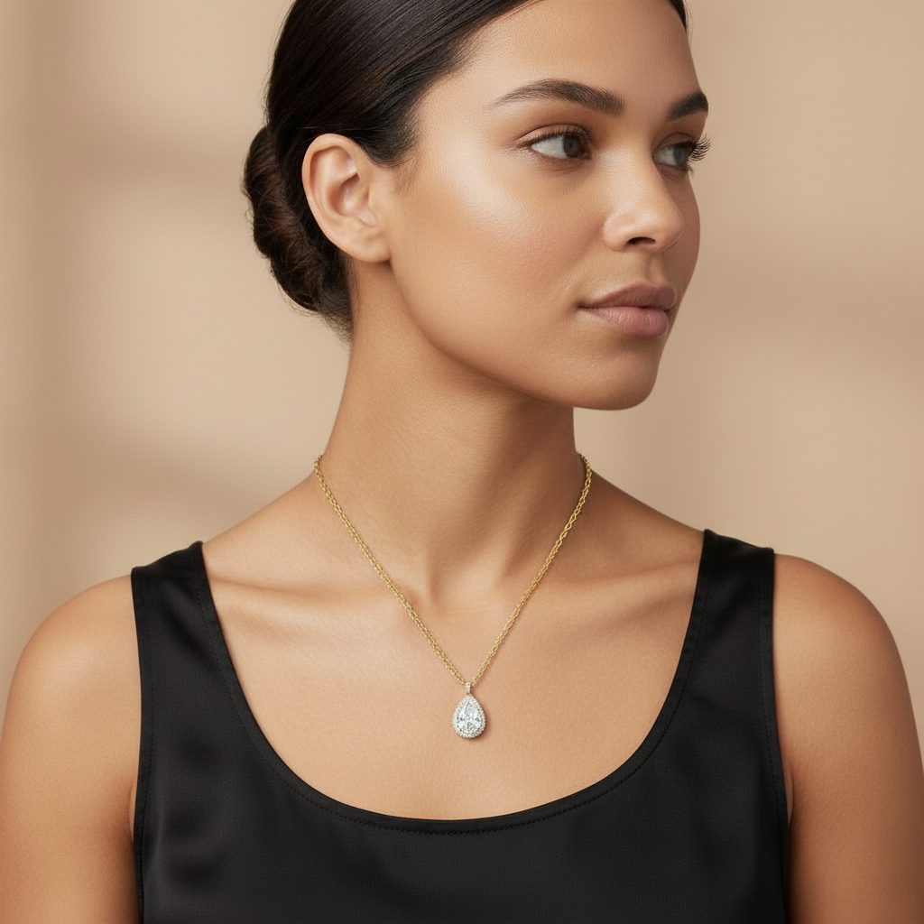 Pear Halo Floating Diamond Pendant Necklace⁠