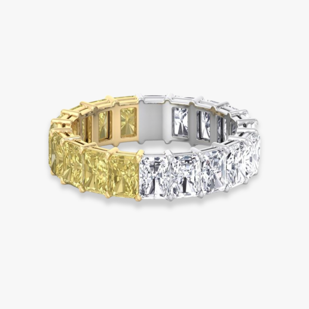 18K Solid Gold Fancy Yellow Radiant Lab Diamond Eternity Band