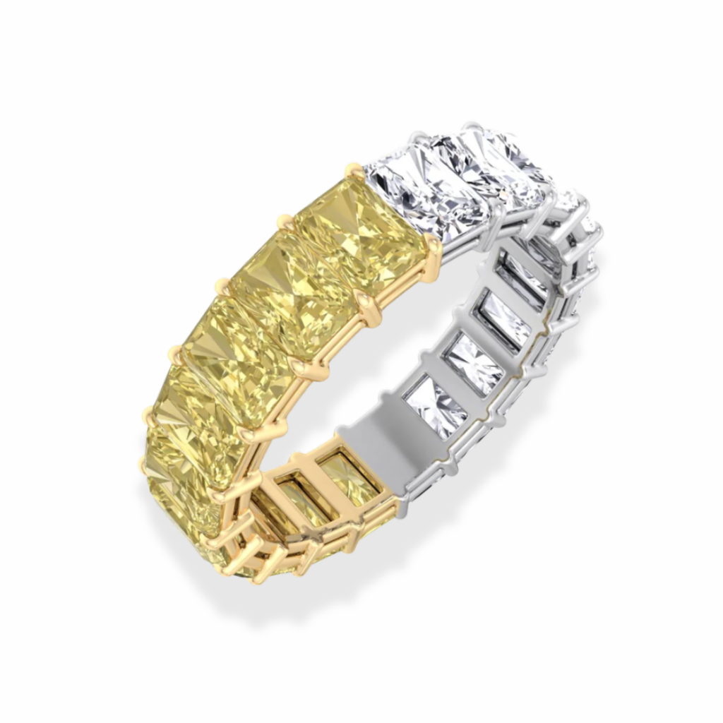 18K Solid Gold Fancy Yellow Radiant Lab Diamond Eternity Band