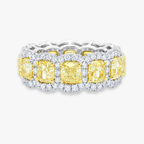 18K Solid Gold Yellow Cushion Halo Diamond Eternity Ring