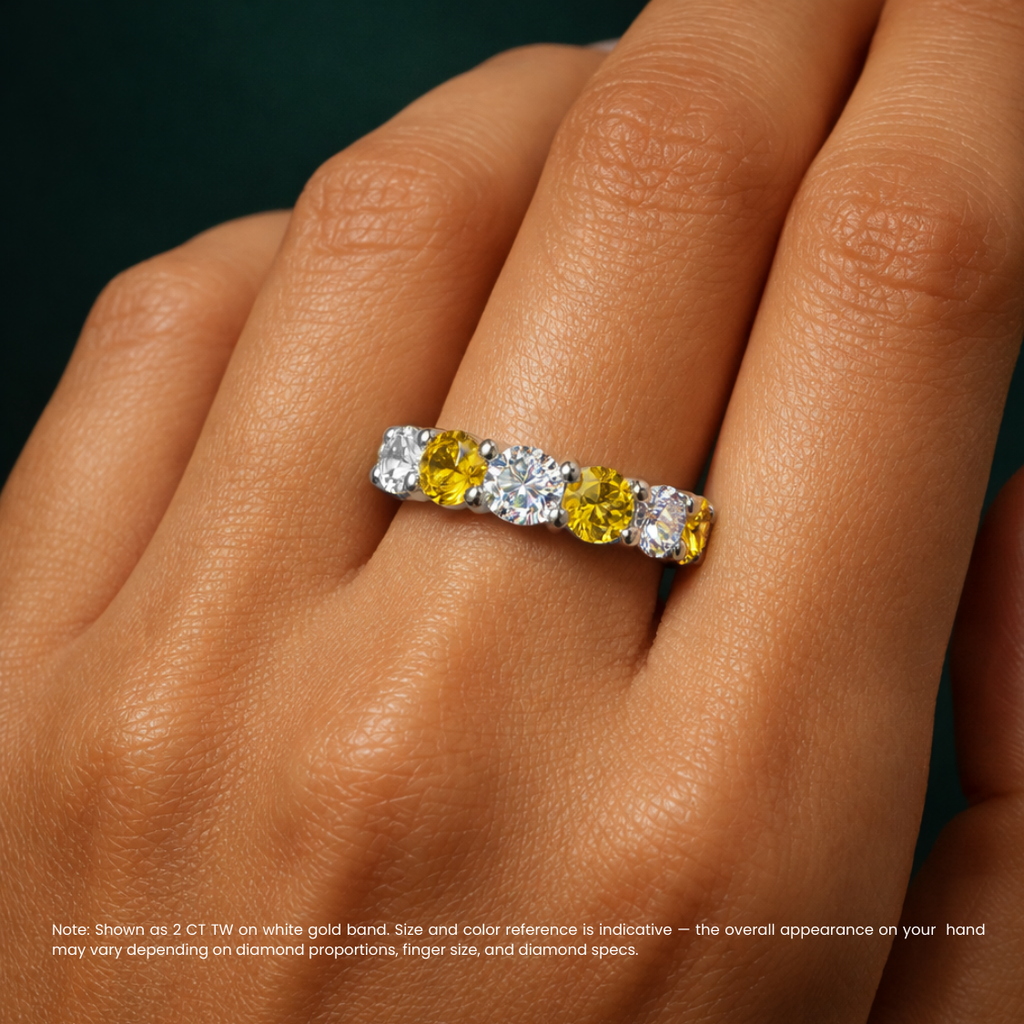 18K Solid Gold Fancy Yellow Alternating Lab Diamond Eternity Band