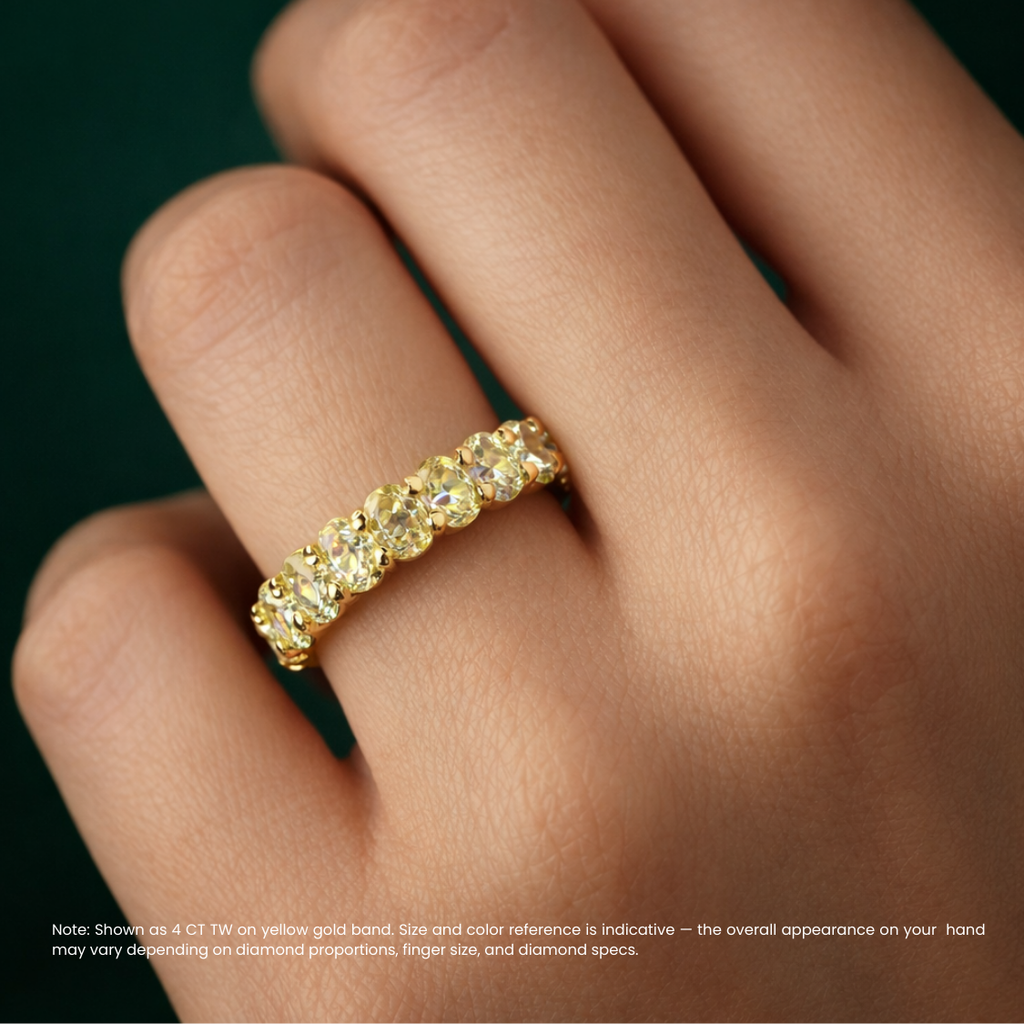 18K Solid Gold Yellow Oval Lab Diamond Eternity Ring