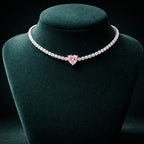 Fancy Pink Heart Diamond Solitaire Tennis Necklace⁠