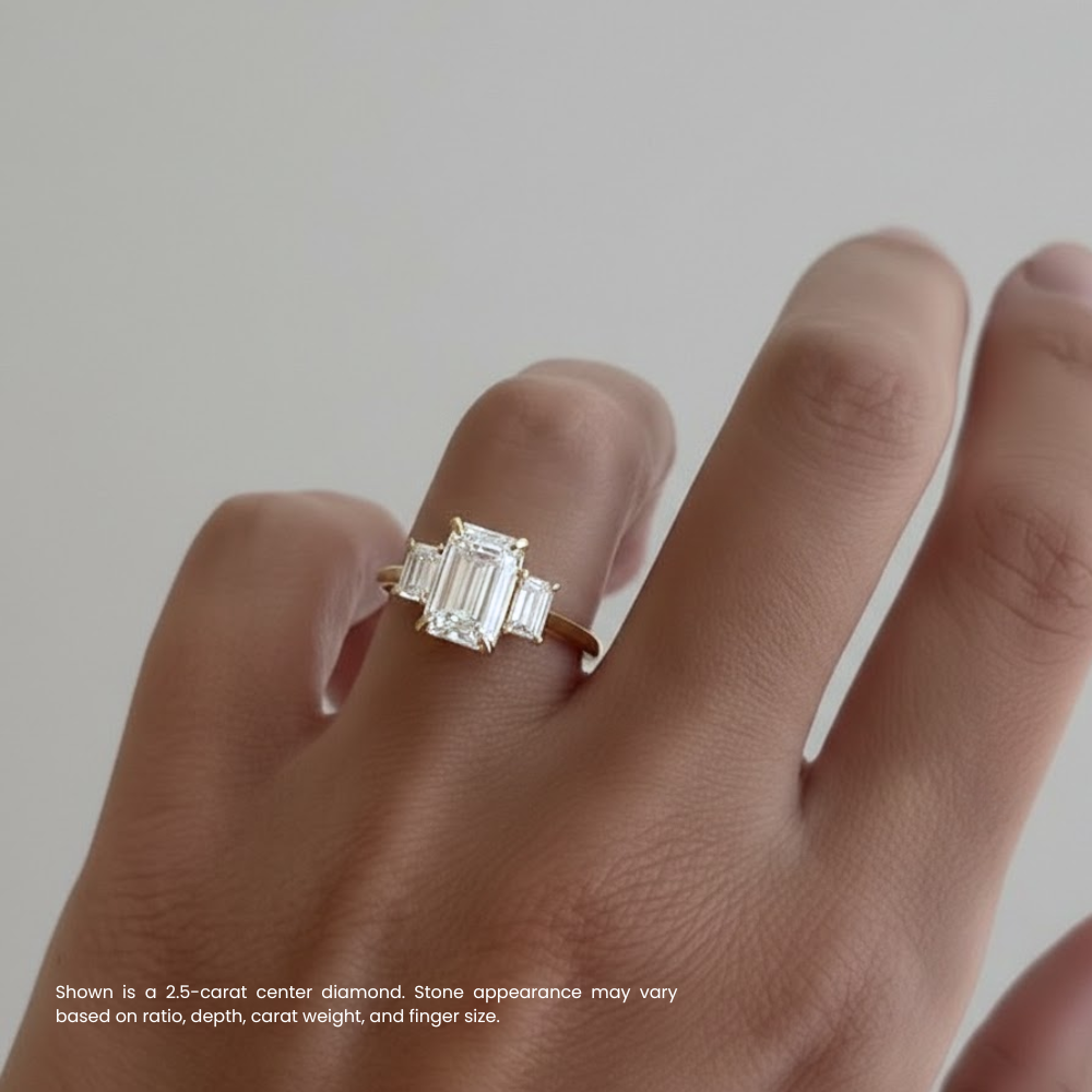Trilogy Tapered Emerald Sides Lab Grown Diamond Engagement Ring in 18k Gold