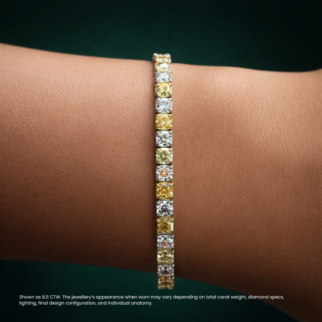 Fancy Yellow and White Alternating Cushion Tennis Lab Diamond Bracelet (8.5 ct. tw.) 18K White Gold