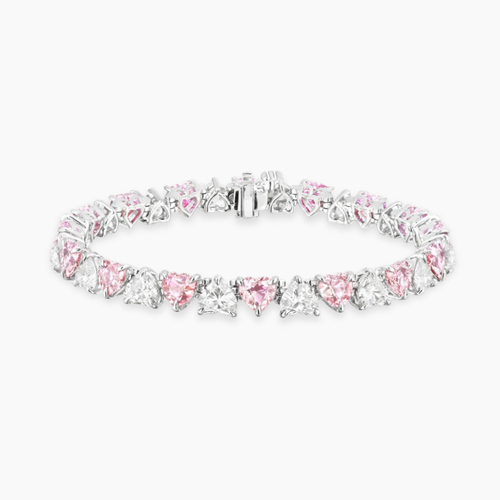 Pink and White North-South Heart Tennis Lab Diamond Bracelet (36 ct. tw.) 18K Gold