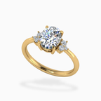 18K Solid Gold Oval Lab Grown Diamond Cluster Engagement Ring