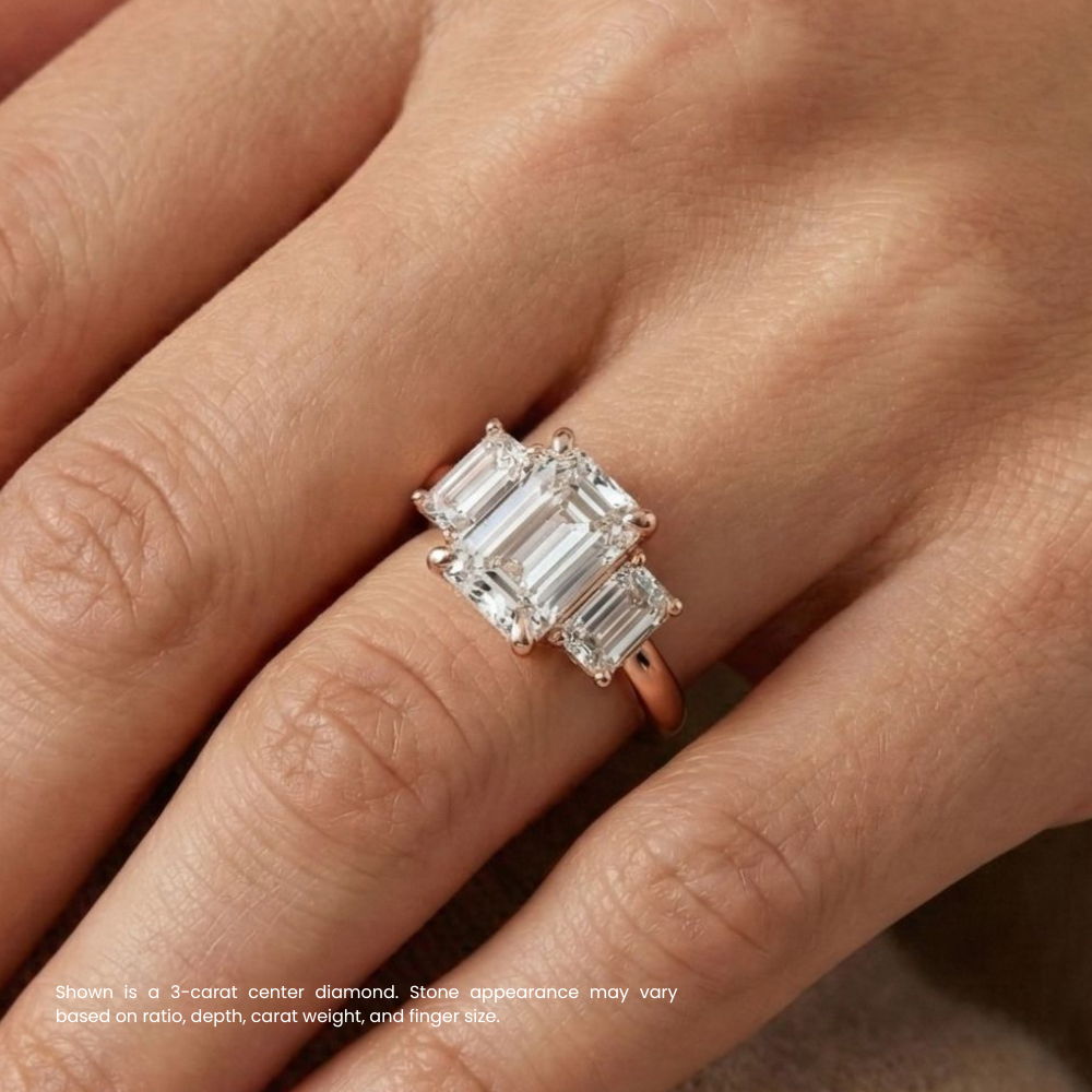 Trilogy Tapered Emerald Sides Lab Grown Diamond Engagement Ring in 18k Gold