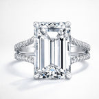 18K Solid Gold Emerald Split Shank Pavé Lab Diamond Ring