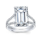 18K Solid Gold Emerald Split Shank Pavé Lab Diamond Ring