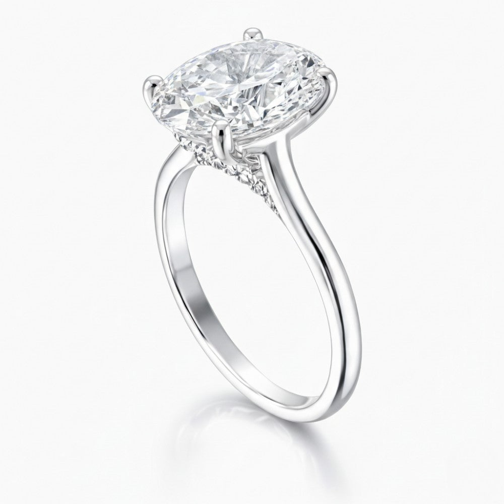 Oval Cut Hidden Halo Solitaire Engagement Ring in Solid Gold⁠