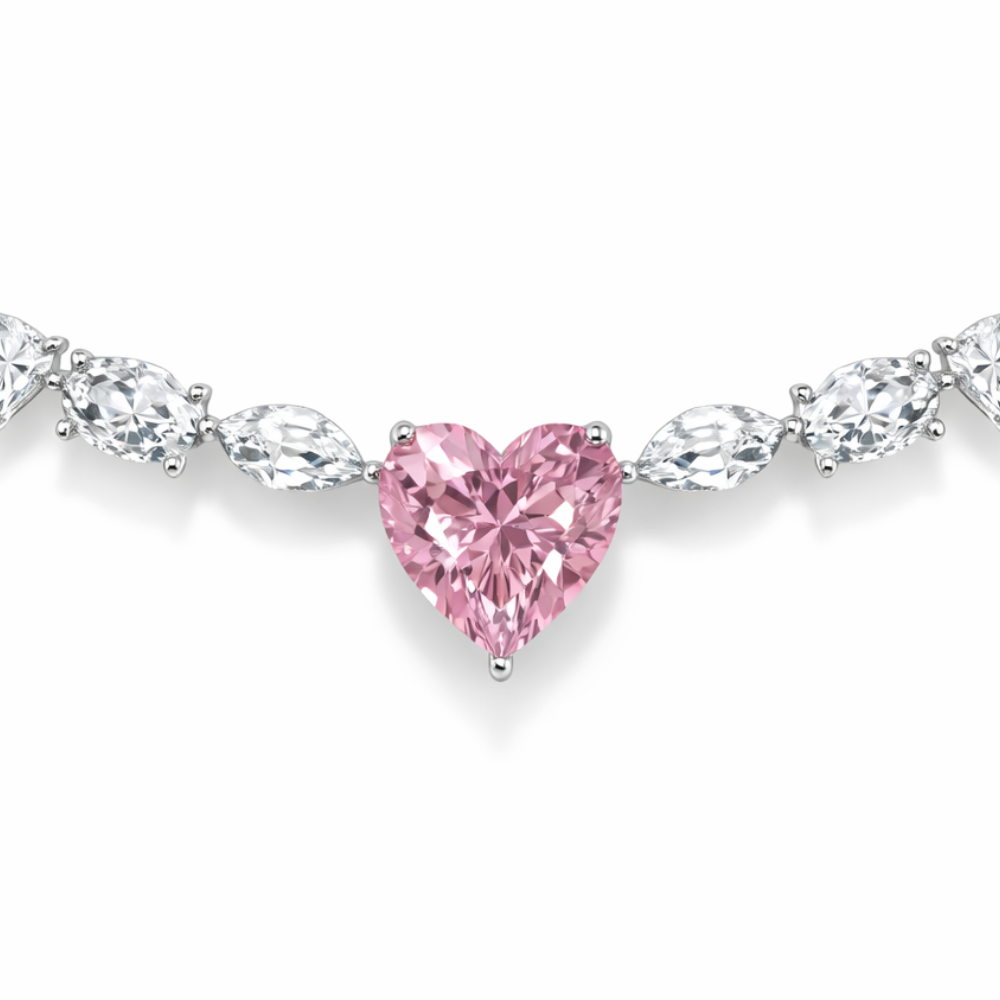 Alma Pink Heart Lab Diamond ( 24 ct. tw. ) Necklace (16 in.) 18K White Gold