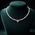 Fancy Pink Heart Diamond Alternating Tennis Necklace⁠