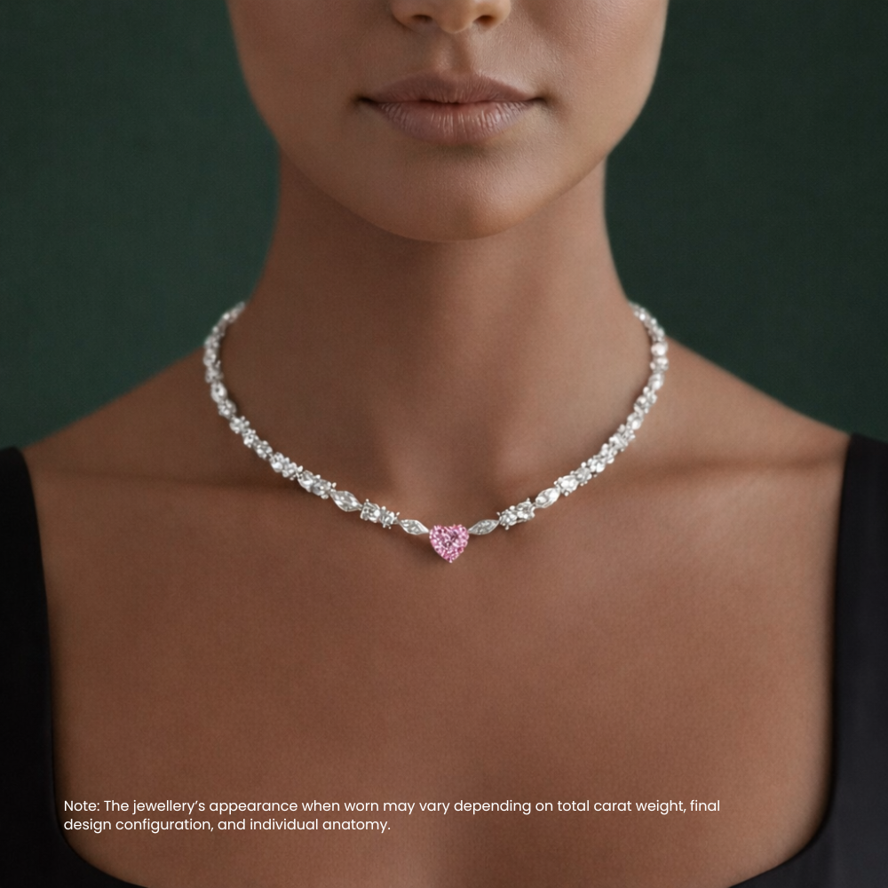 Alma Pink Heart Lab Diamond ( 24 ct. tw. ) Necklace (16 in.) 18K White Gold