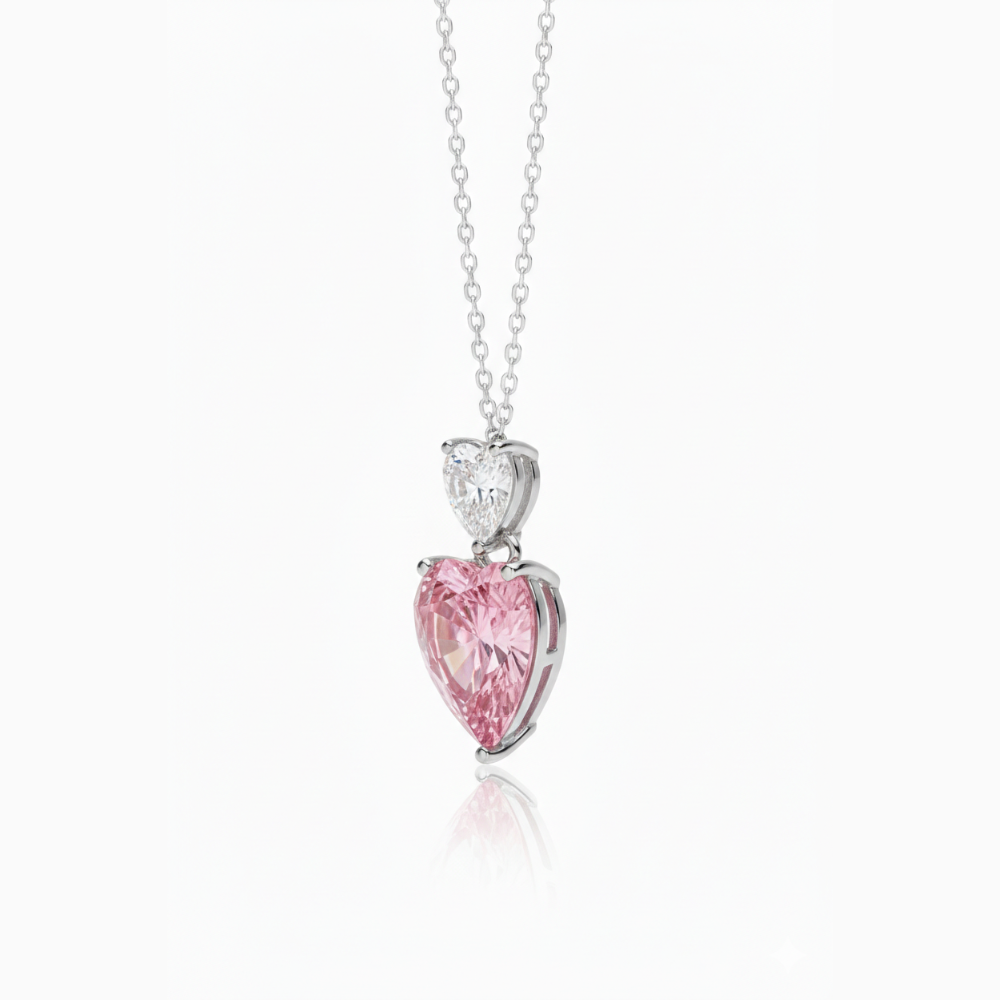 Toi et Moi Pink & White Pink Heart Pendant Lab Diamond ( 4 ct. tw. ) Necklace 18K Gold