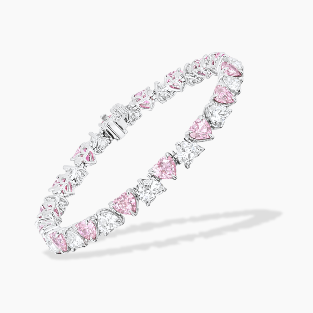 Pink and White North-South Heart Tennis Lab Diamond Bracelet (36 ct. tw.) 18K Gold