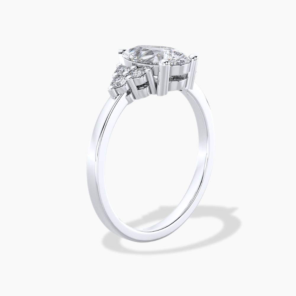 18K Solid Gold Bea Pear Cluster Accent Lab Diamond Ring