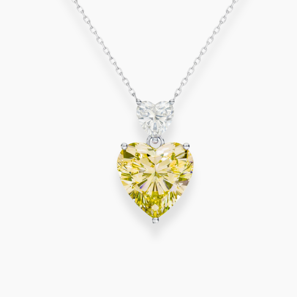 Toi et Moi Yellow & White Heart Pendant Lab Diamond ( 2 ct. tw. ) Necklace 18K Gold