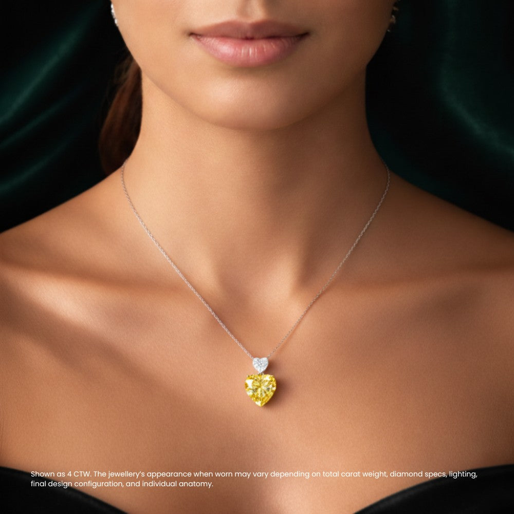 Fancy Yellow & White Heart Drop Solitaire Pendant Necklace⁠