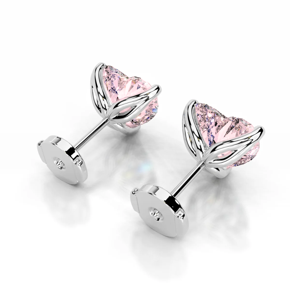 Pink Heart Stud Lab Diamond Earrings ( 1 ct * 2 ) 18K Gold