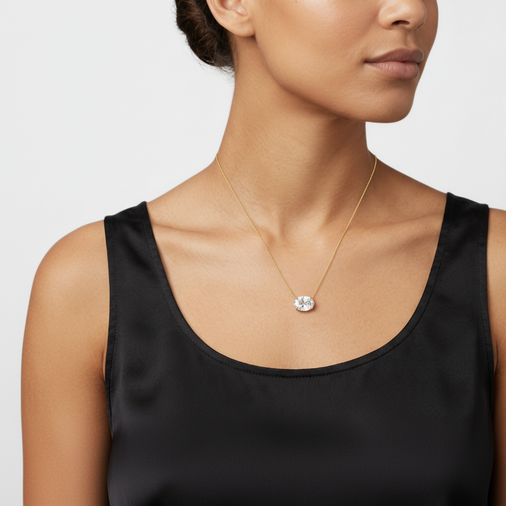 East-West Oval Diamond Solitaire Pendant Necklace⁠