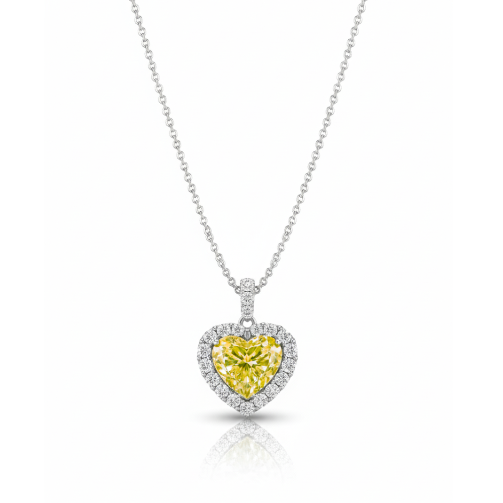 Halo Yellow Heart Pendant Lab Diamond ( 3 ct. tw. ) Necklace 18K Gold
