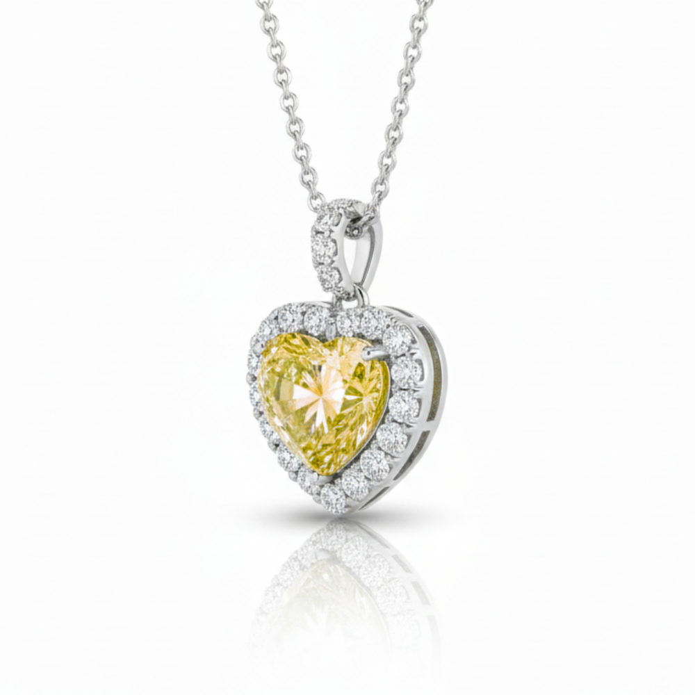 Halo Yellow Heart Pendant Lab Diamond ( 3 ct. tw. ) Necklace 18K Gold