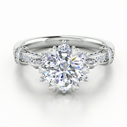 Round Cut Snowflake Halo Pavé Engagement Ring in Solid Gold⁠