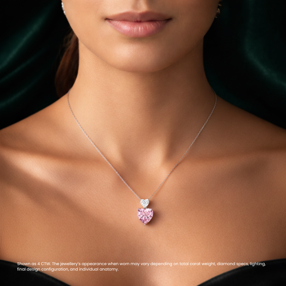 Toi et Moi Pink & White Pink Heart Pendant Lab Diamond ( 4 ct. tw. ) Necklace 18K Gold