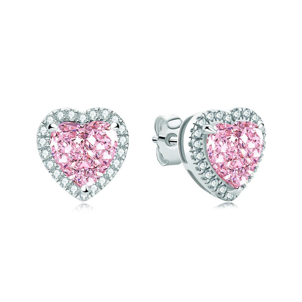 Halo Pink Heart Stud Lab Diamond Earrings ( 1 ct * 2 ) 18K Gold