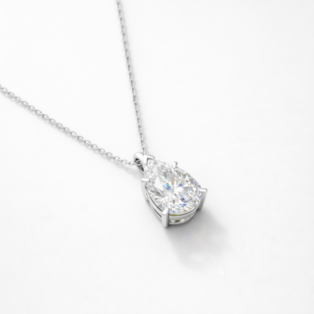9 Carat Stack: Tennis Chocker (6 ct.) 14 in. and Pear Pendant  (3 ct. ) Lab Diamond Necklace in 18K White Gold