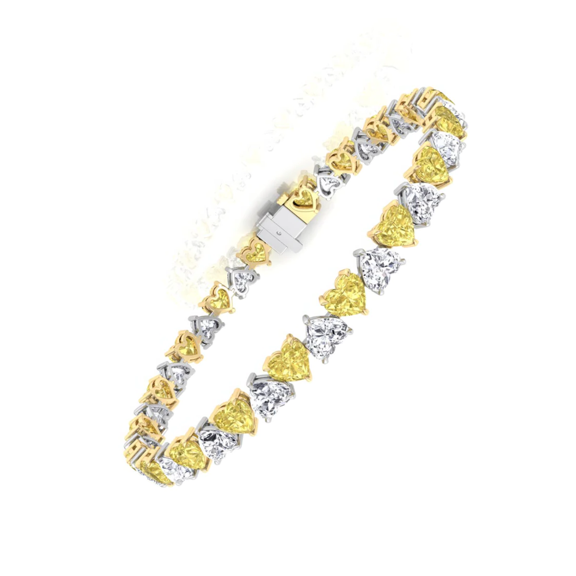 Fancy Yellow and White North-South Heart Tennis Lab Diamond Bracelet (10 ct. tw.) 18K White Gold