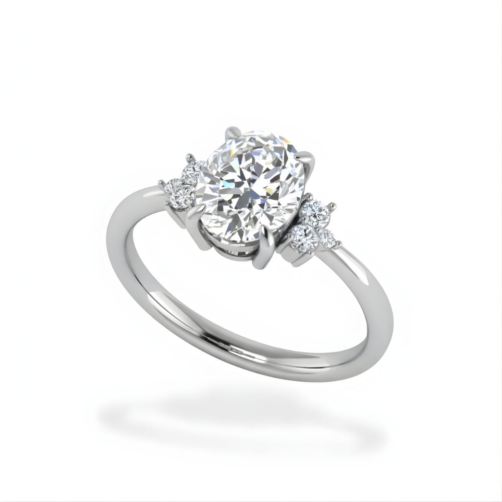 Aida Clustered Accents Lab Grown Diamond Engagement Ring in 18k Gold - Oval