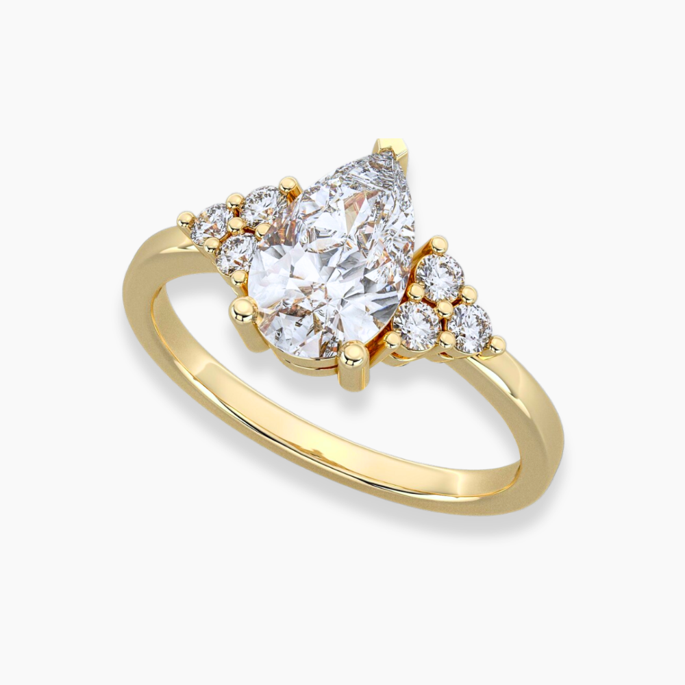 18K Solid Gold Bea Pear Cluster Accent Lab Diamond Ring
