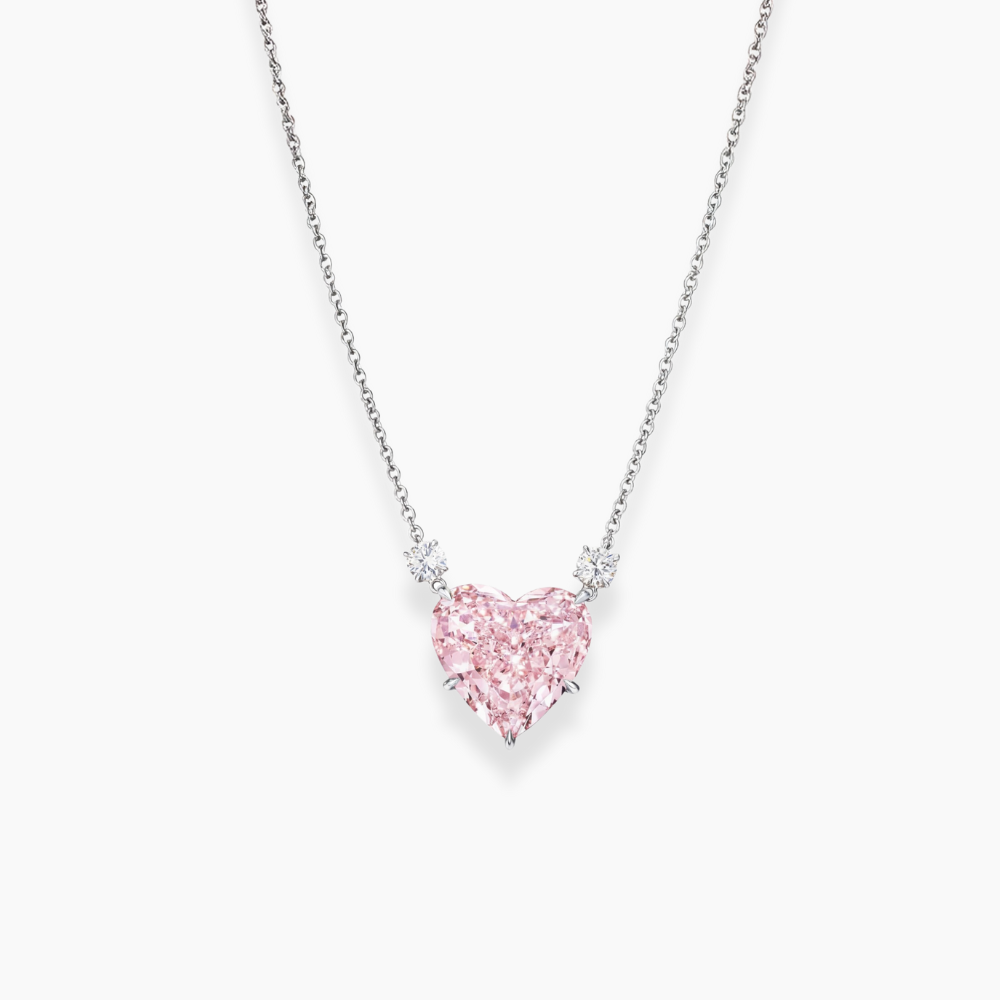 18K Solid Gold 1 Carat Pink Heart Lab Diamond Accent Necklace