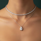 Layered Diamond Tennis Choker and Pear Pendant Necklace Set⁠