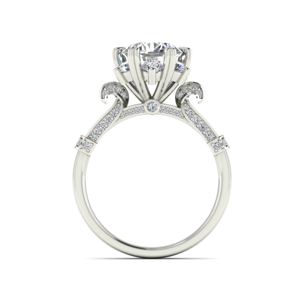 Round Cut Snowflake Halo Pavé Engagement Ring in Solid Gold⁠
