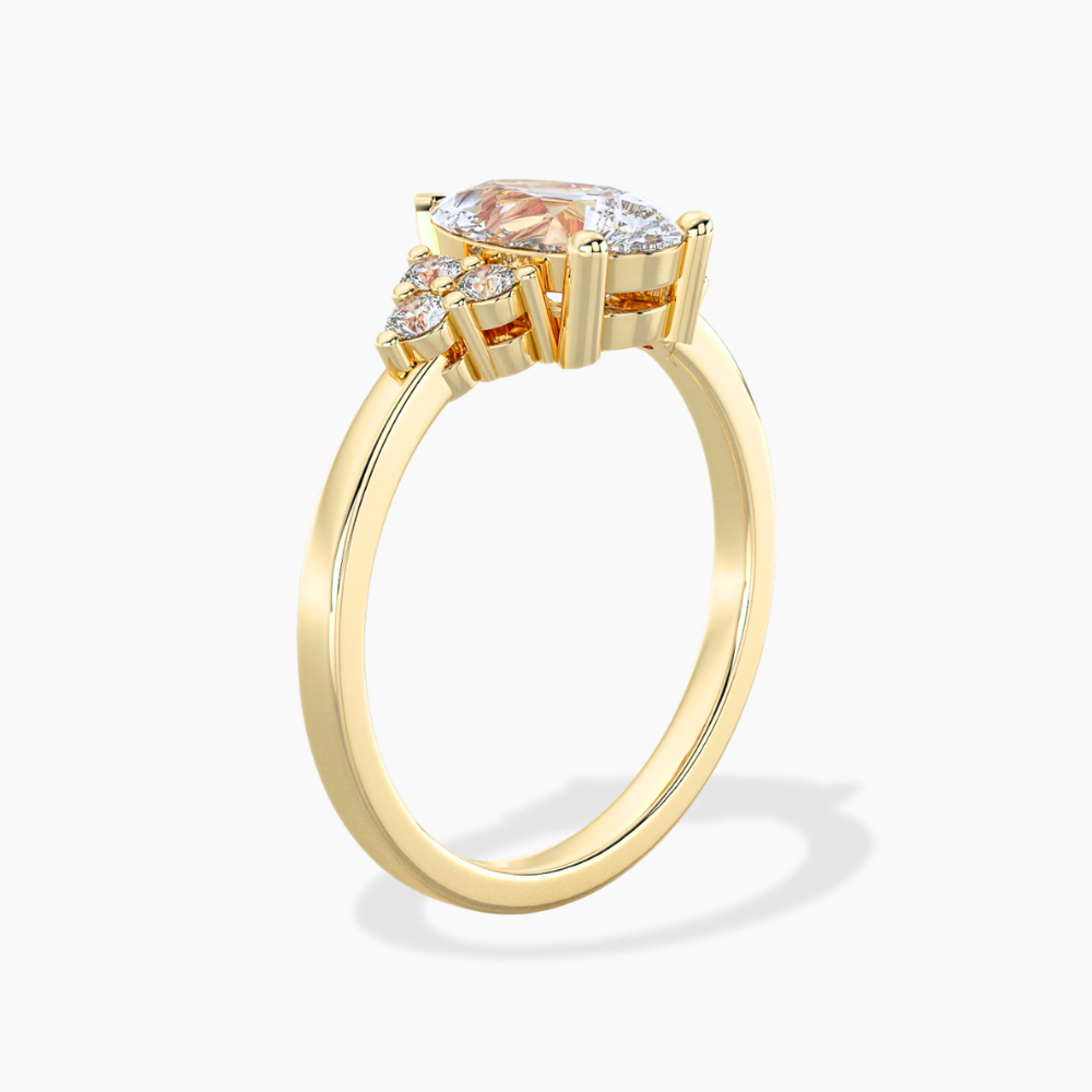 18K Solid Gold Bea Pear Cluster Accent Lab Diamond Ring