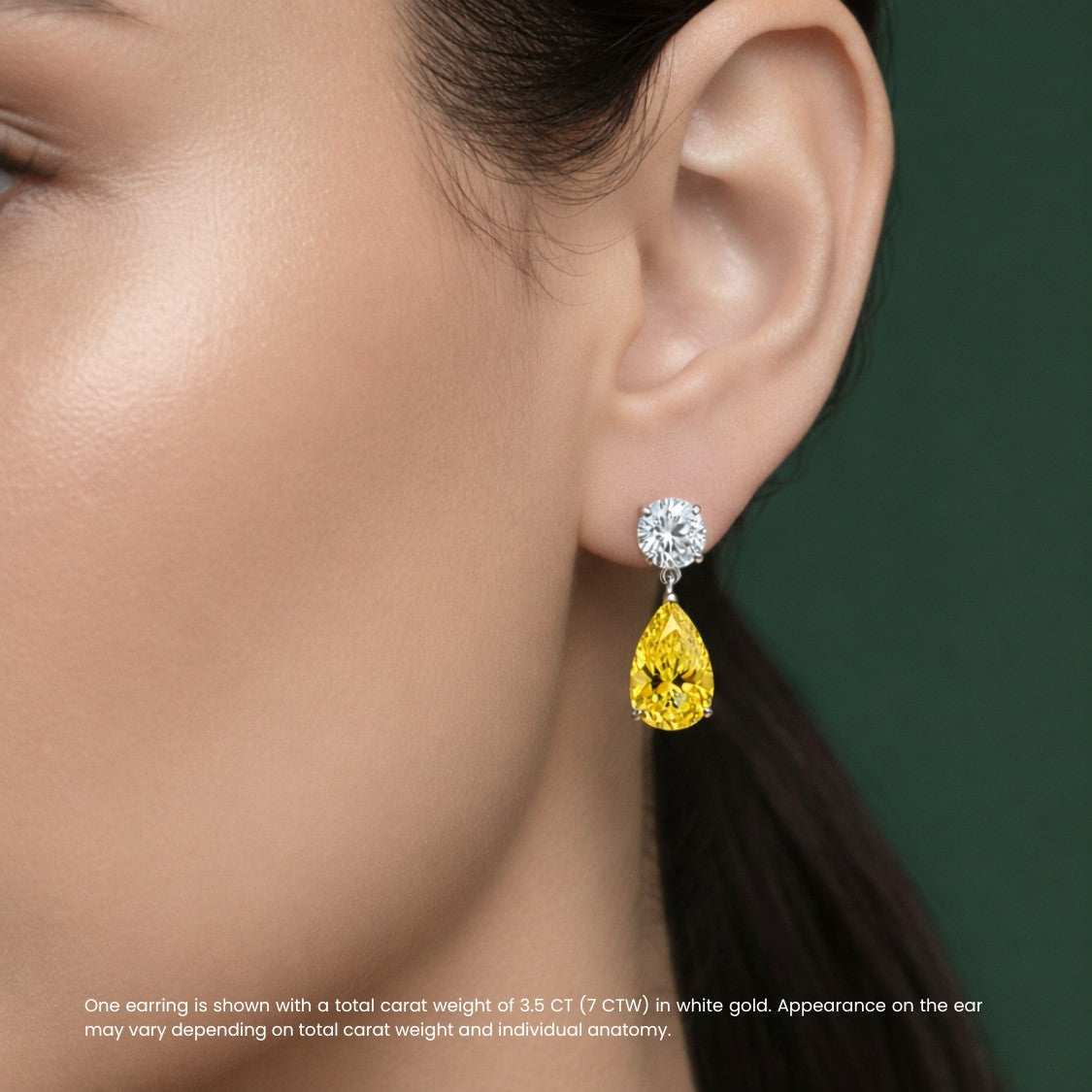 18K Solid Gold Ariela Yellow Pear and Round Lab Grown Diamond Drop Earrings 7 Carat Total Weight