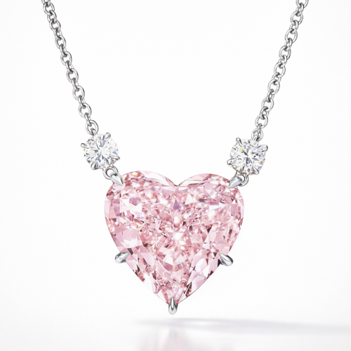 18K Solid Gold 1 Carat Pink Heart Lab Diamond Accent Necklace