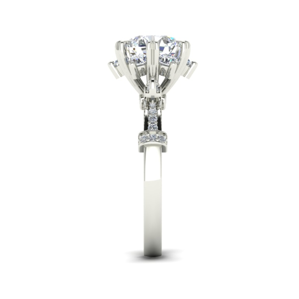 Round Cut Snowflake Halo Pavé Engagement Ring in Solid Gold⁠