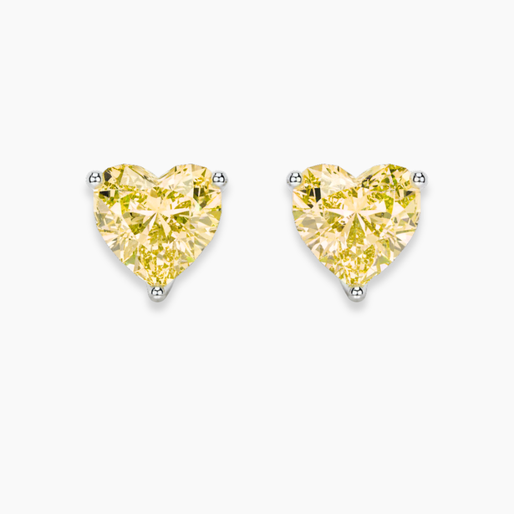 Yellow Heart Stud Lab Diamond Earrings ( 1 ct * 2 ) 18K Gold