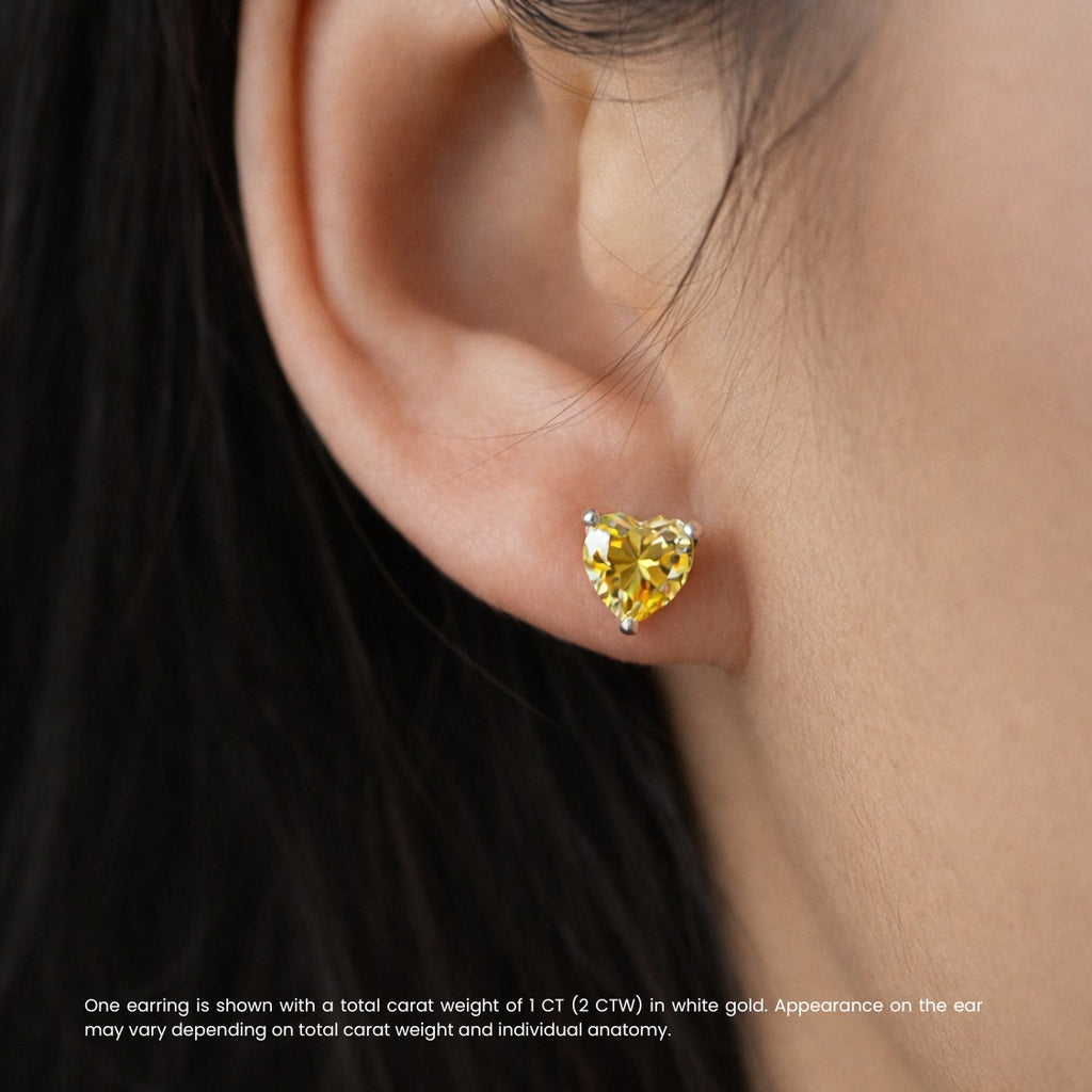 18K Solid Gold Heart Cut Yellow Lab Grown Diamond Stud Earrings