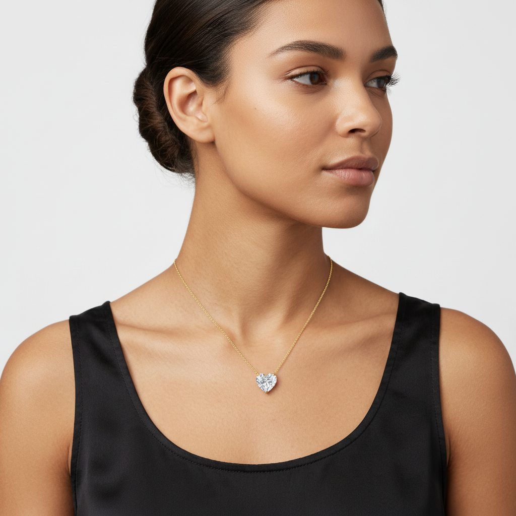 Heart Floating Diamond Solitaire Pendant Necklace⁠