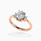 18K Solid Gold Oval Lab Grown Diamond Cluster Engagement Ring